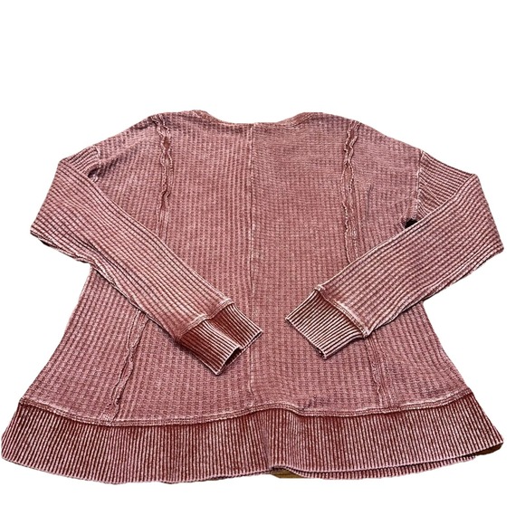 Frye And Co Brown Waffle Knit Split‎ Tie Neck Henley Tunic Long Sleeve Women's M - Picture 4 of 7